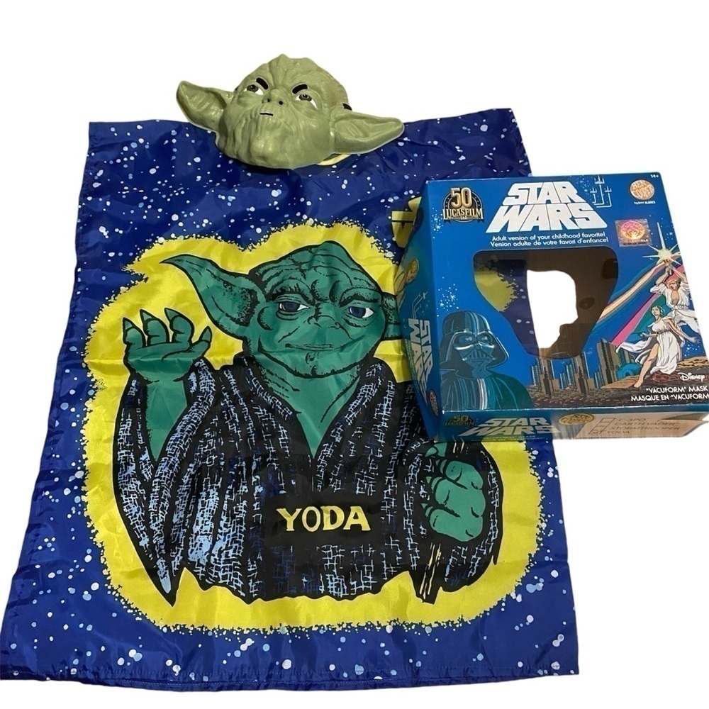 Disney Yoda Plastic Face Mask Costume Vacuform Ben Cooper Adult Men’s 90s